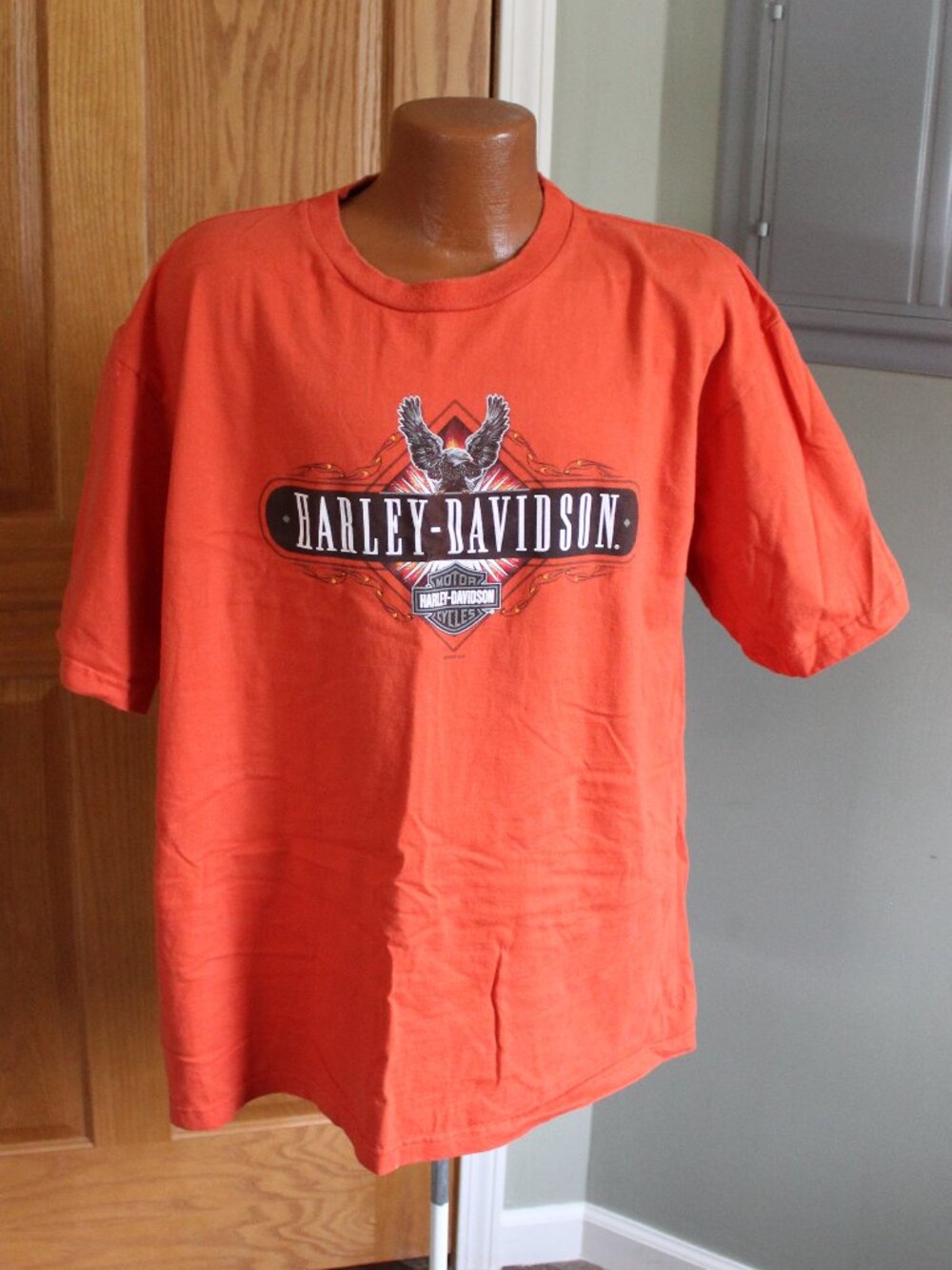 Vintage 2005 Harley Davidson Motorcycles 2X Orange T-Shirt New York City Eagle